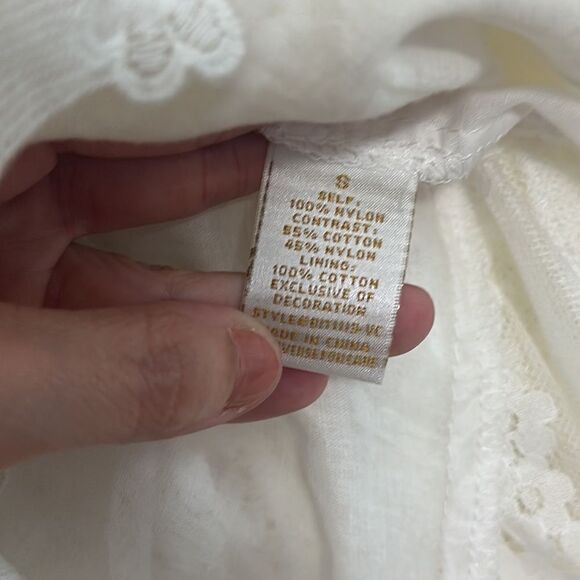 Anthropologie Champagne & Strawberry Ruffled Layered Lace Off Shoulder Top - Picture 6 of 6